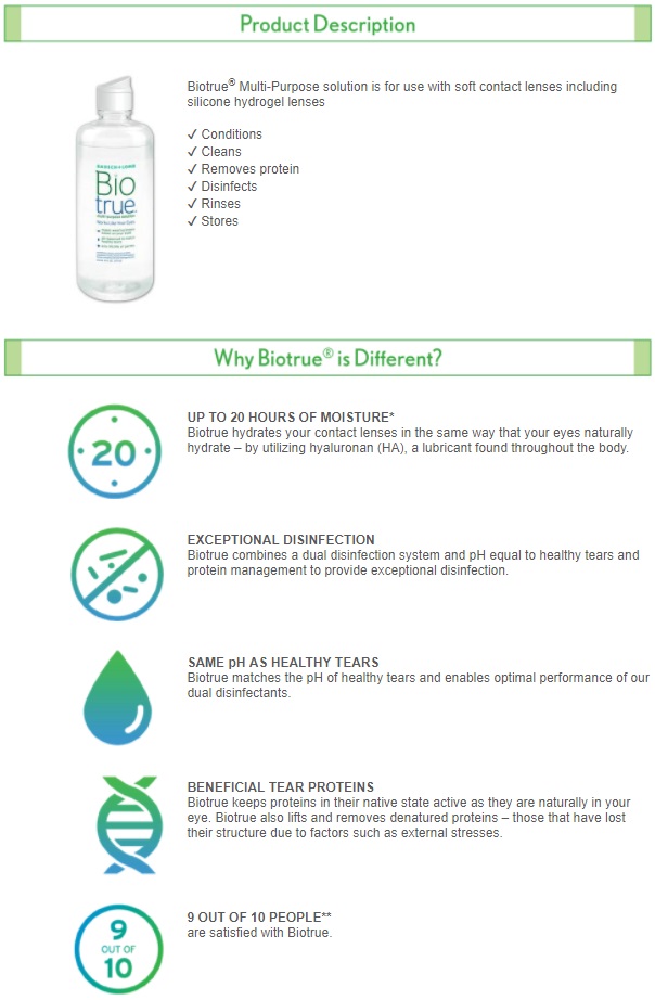 Travel Size Contact Lens Solution Bausch Lomb Biotrue Description